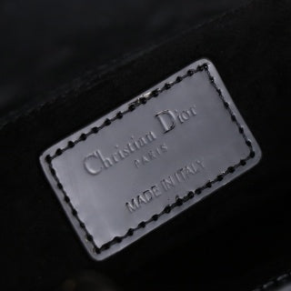 Original leather Lady Dior four-grid black patent leather